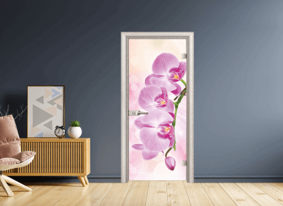 Стъклена врата модел Efapel Print 13 3 цвят бяла мура с розово фолио